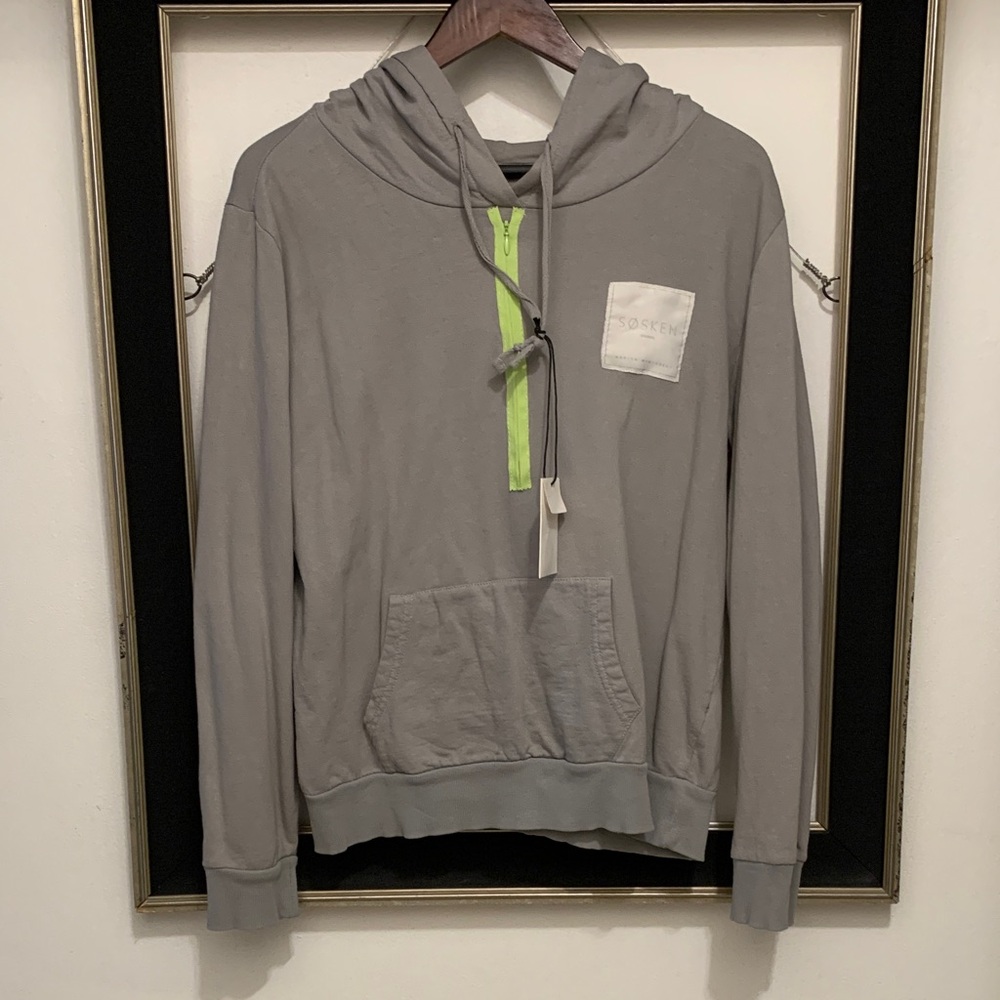 Gray Hoodie with Green Zipper
